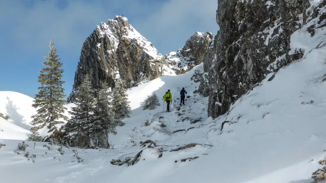 Teufelstättkopf Schneeschuhtour: Blick zum Gipfel