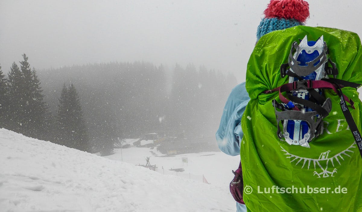 Teufelstättkopf Schneeschuhwandern: am Kolbensattel im Schneegestöber