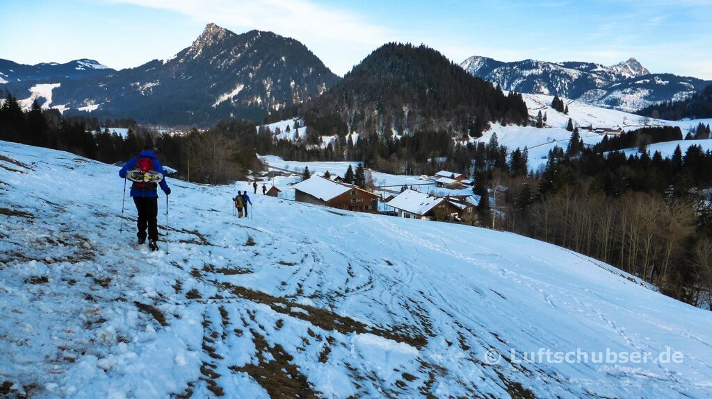 Schneeschuhtour Wertacher Hörnle: Abstieg kurz vor dem Ziel