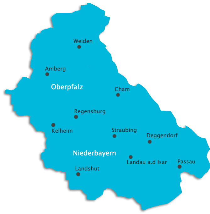 Karte Oberpfalz und Niederbayern - Ostbayern