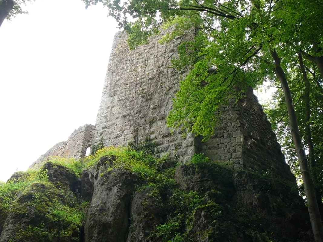 Burg Tachenstein: Reste des Bergfrieds und der Ringmauer - Nordseite
