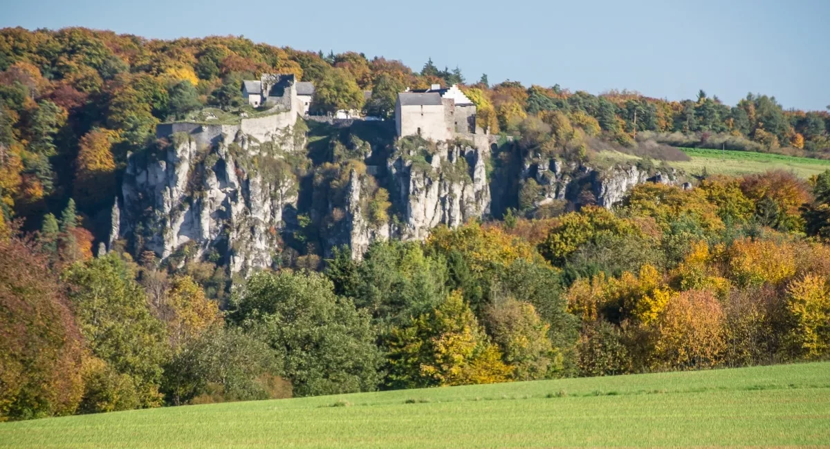 Schloss Arnsberg: Blick von der Gungoldinger Wacholderheide zur Burg Arnsberg