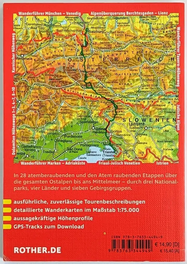 Wanderführer Alpenüberquerung Salzburg Triest: Rückseite Buch