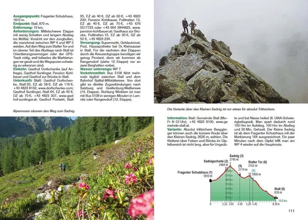 Wanderführer Alpenüberquerung Salzburg Triest: Beispiel Etappenbeschreibung