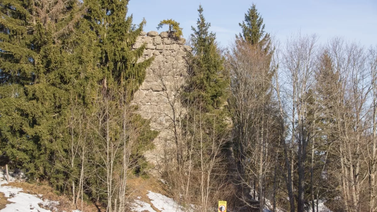 Burg Rettenberg: Westseite des Wohnturms - Außenansicht